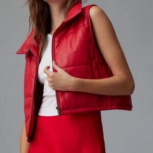 Anthropologie Red Faux-Leather Vest, Size Small